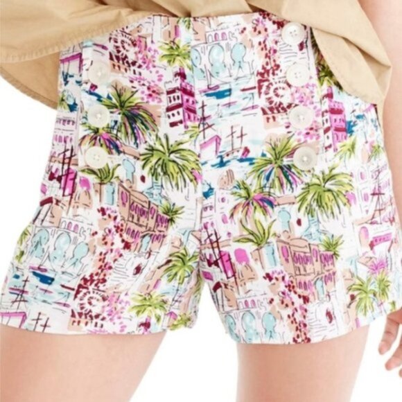 J. Crew G5218 Women's Sailor Shorts in Harbor Print Linen Blend Size 00